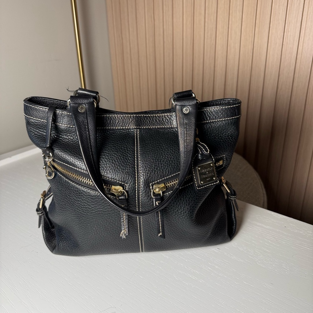 Dooney & Bourke Coach Black Leather Tote with Gold Accents
